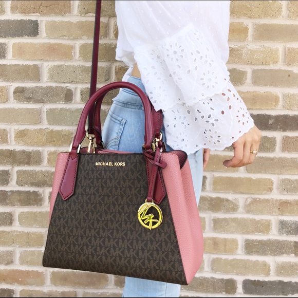 Michael Kors Handbags - Gaby’sBags👜💕-Michael Kors Satchel Brown Mk Pink